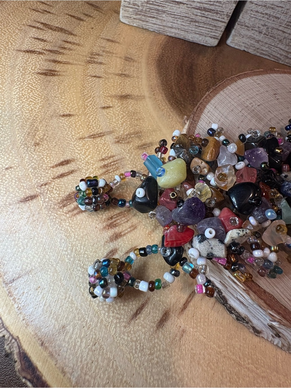 Vintage Multicolor Beaded Cluster Bracelet - Black, Red, Pink, Blue, Green, Gold - Picture 5 of 6